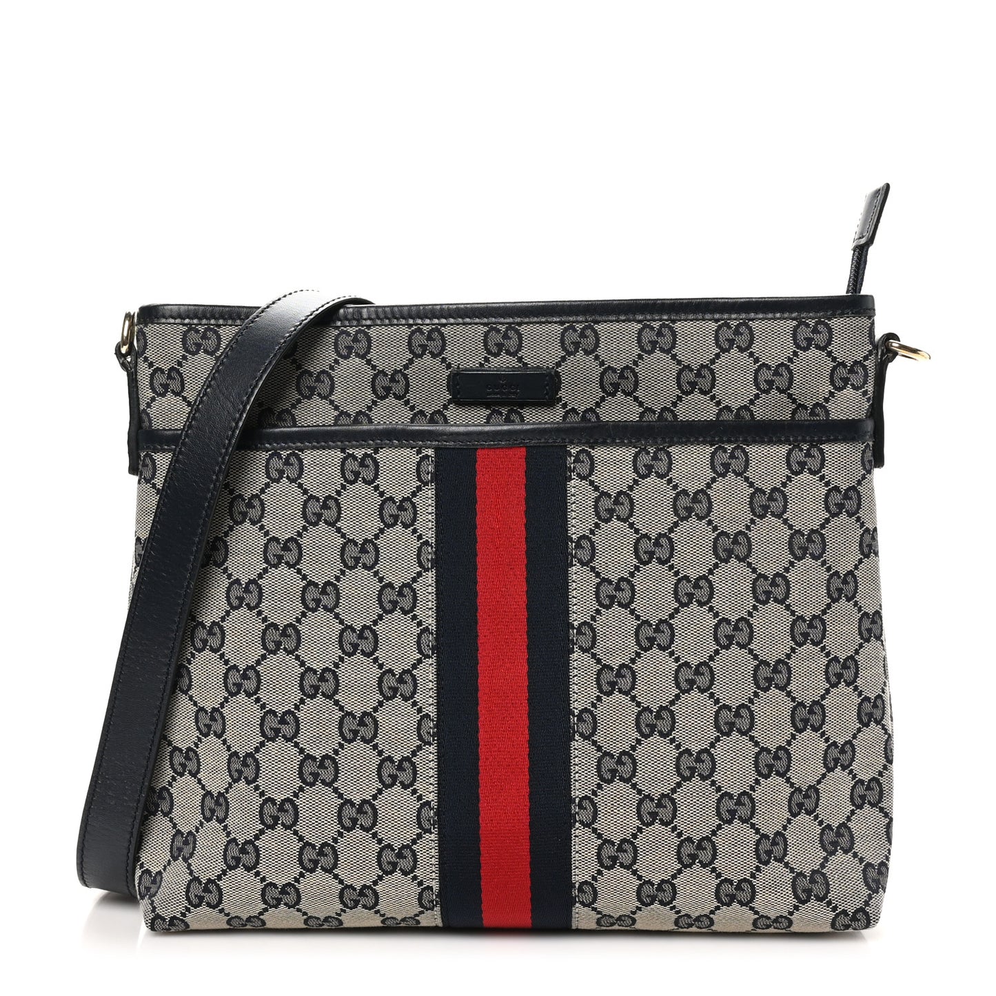 GG Supreme Monogram Web Flat Messenger Bag Navy