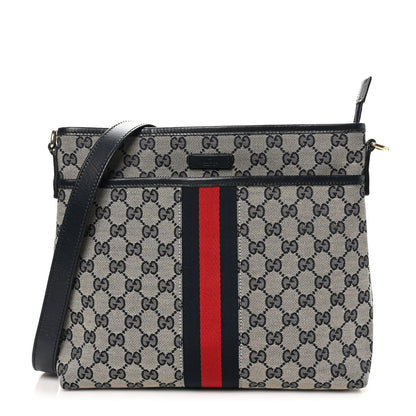 Gucci GG Supreme Monogram Web Flat Messenger Bag Navy 1 of 10