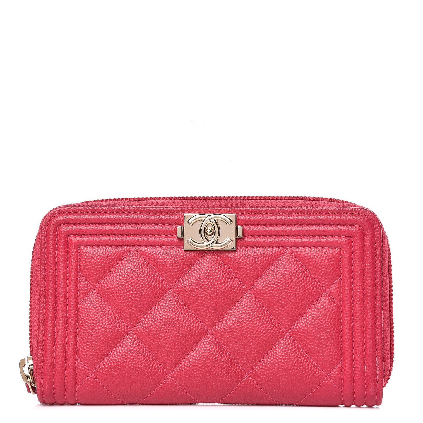 Caviar Quilted Small Boy Zip Around Wallet Fuchsia