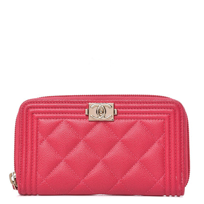 Chanel Caviar Quilted Small Boy Zip Around Wallet Fuchsia 1 of 11