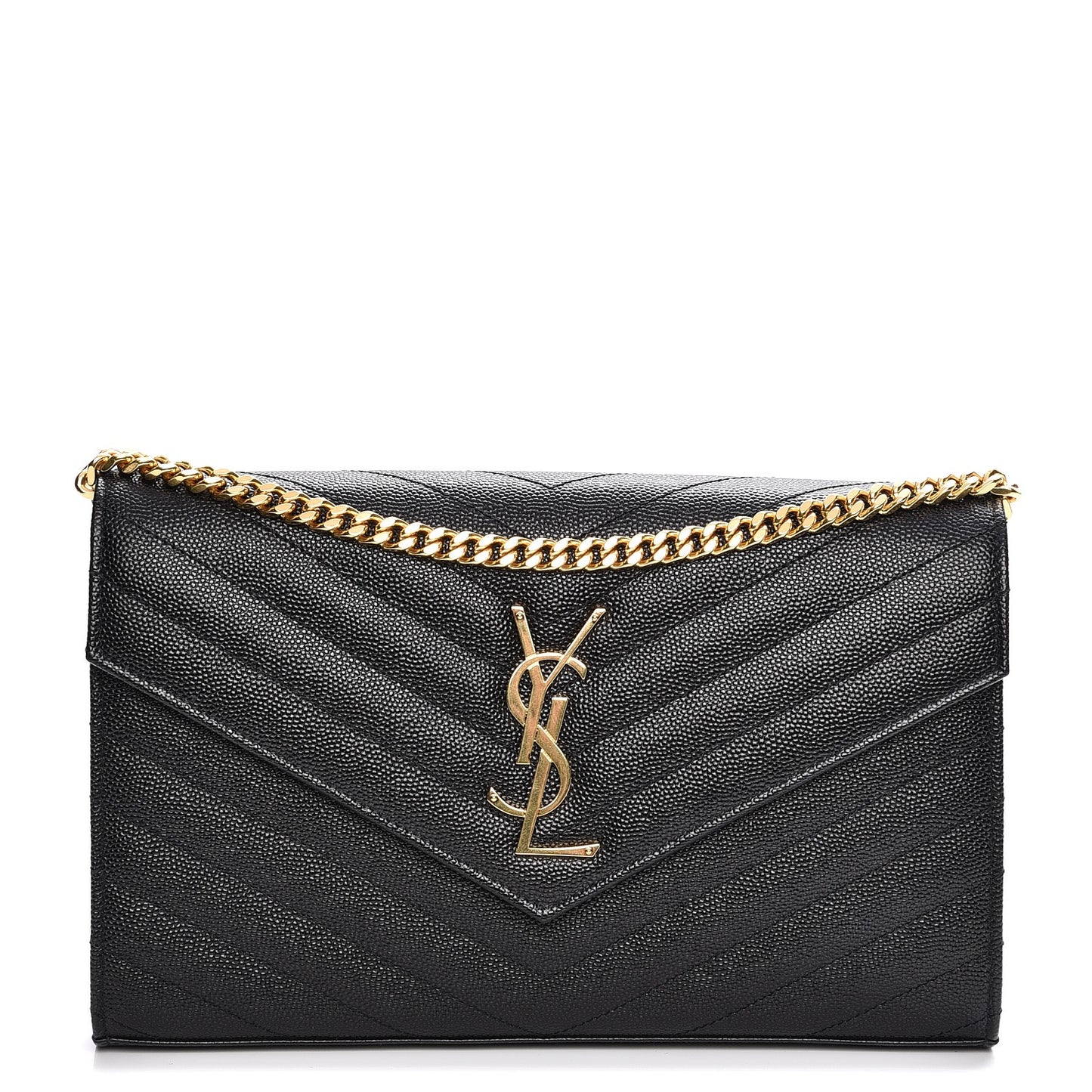 Grain De Poudre Matelasse Chevron Medium Monogram Chain Wallet Black