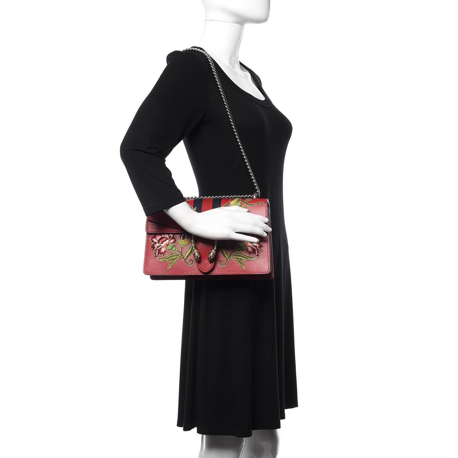 Gucci Calfskin Web Floral Embroidered Small Dionysus Shoulder Bag Hibiscus Red 2 of 12