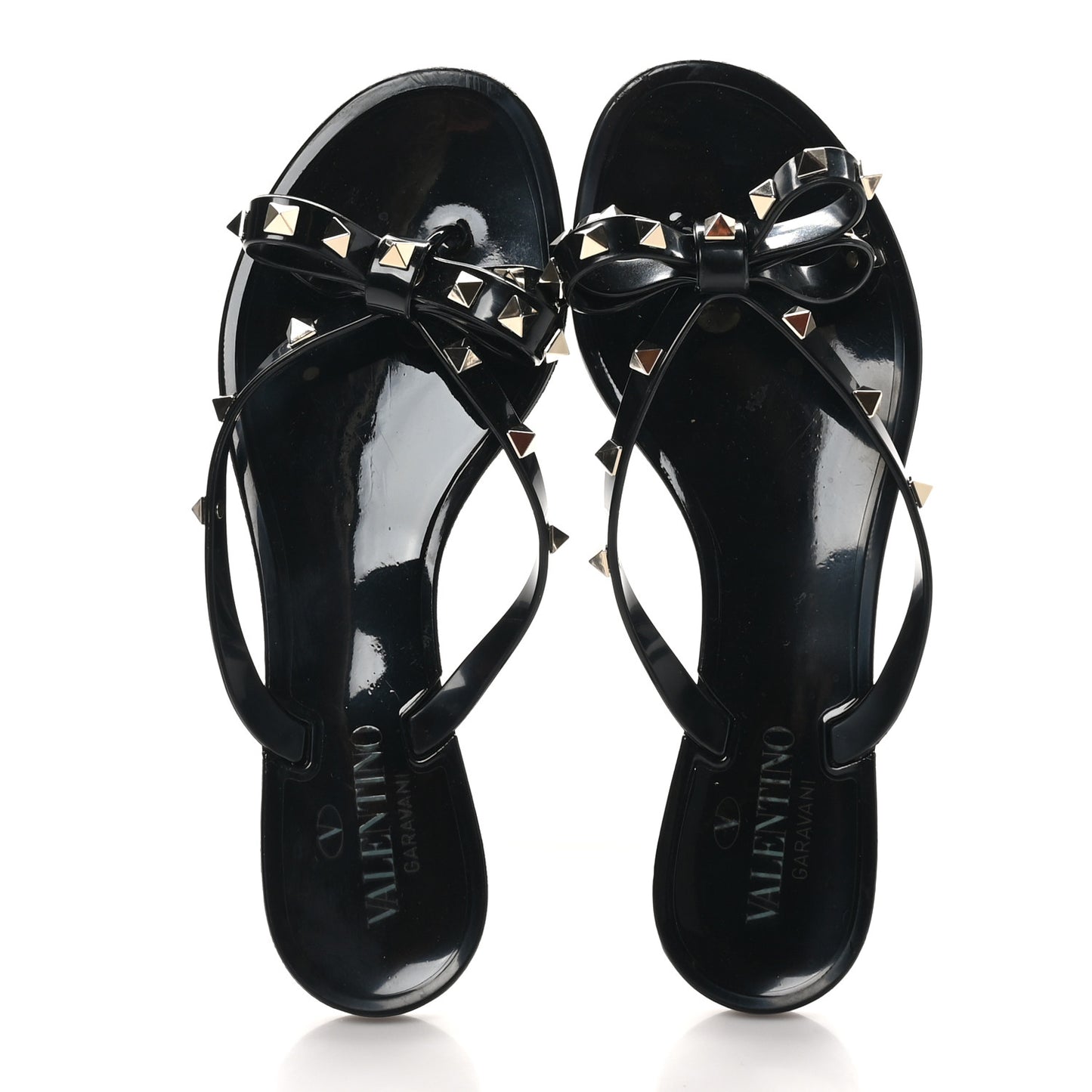 PVC Jelly Rockstud Bow Thong Sandals 38 Black