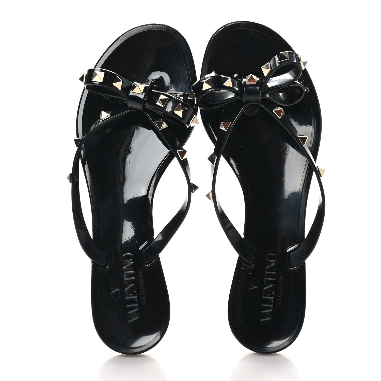 Valentino Garavani PVC Jelly Rockstud Bow Thong Sandals 38 Black 2 of 9