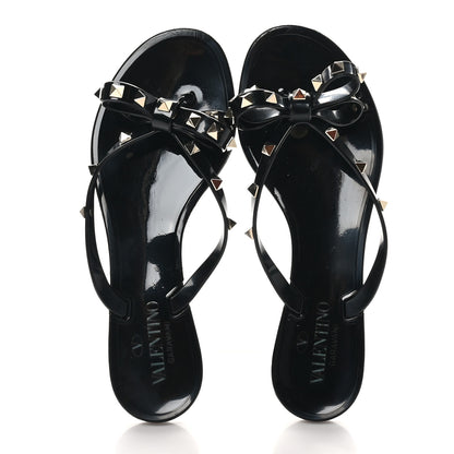 Valentino Garavani PVC Jelly Rockstud Bow Thong Sandals 38 Black 2 of 9