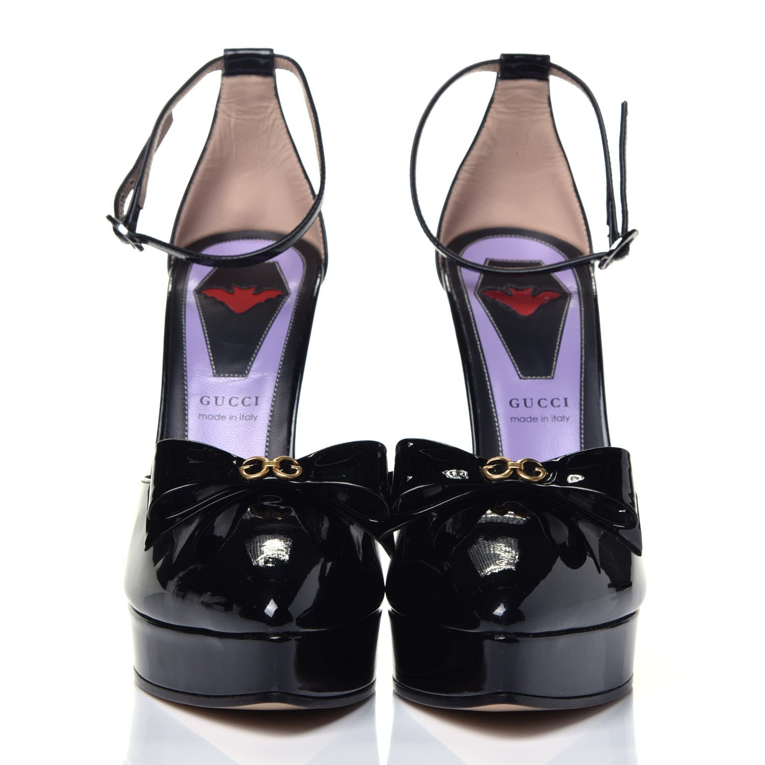 Gucci Patent Crystal GG Bow Sadie Spike Ankle Strap d'Orsay Platform High Heel Pumps 39 Black 2 of 9