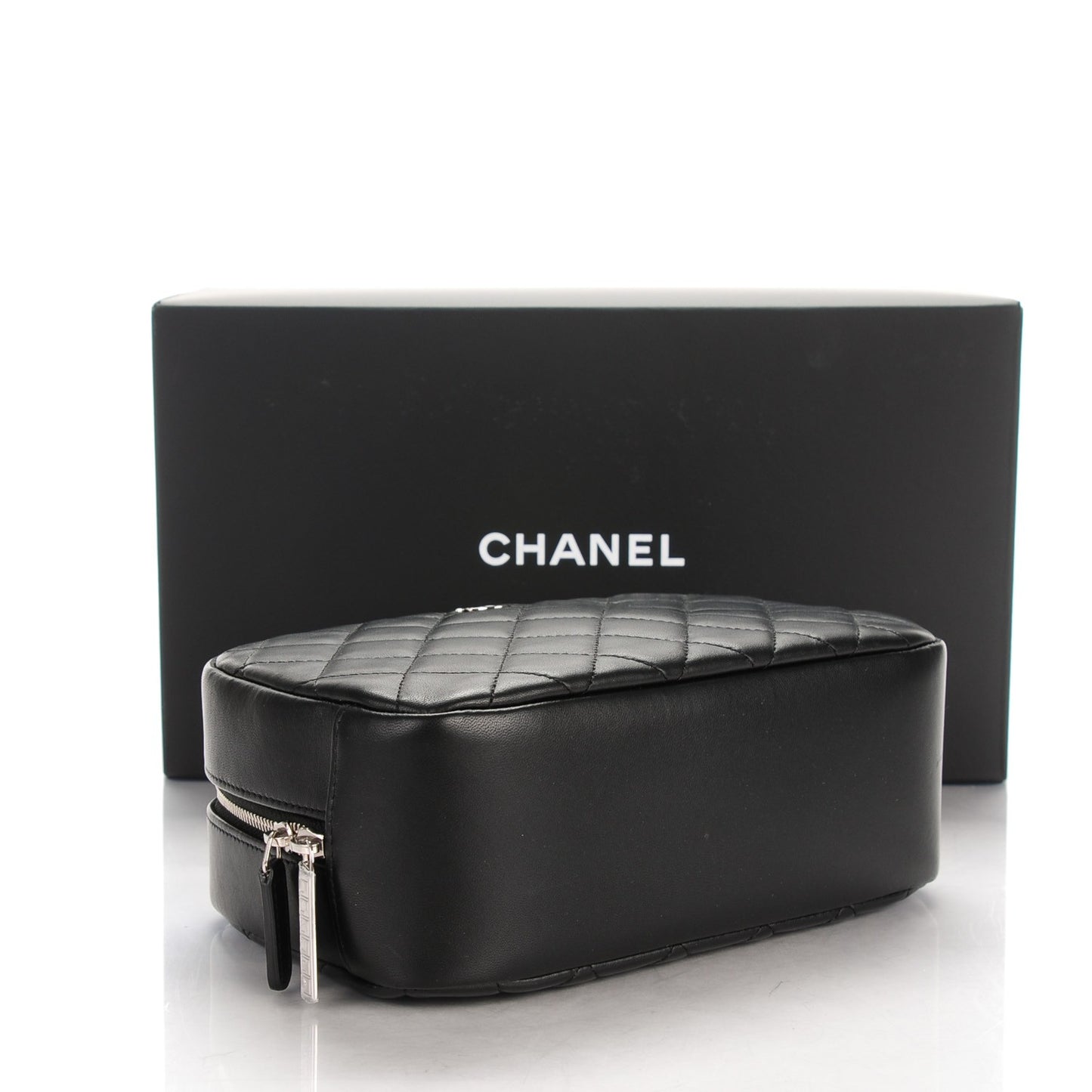 Lambskin Quilted Curvy Pouch Cosmetic Case Black
