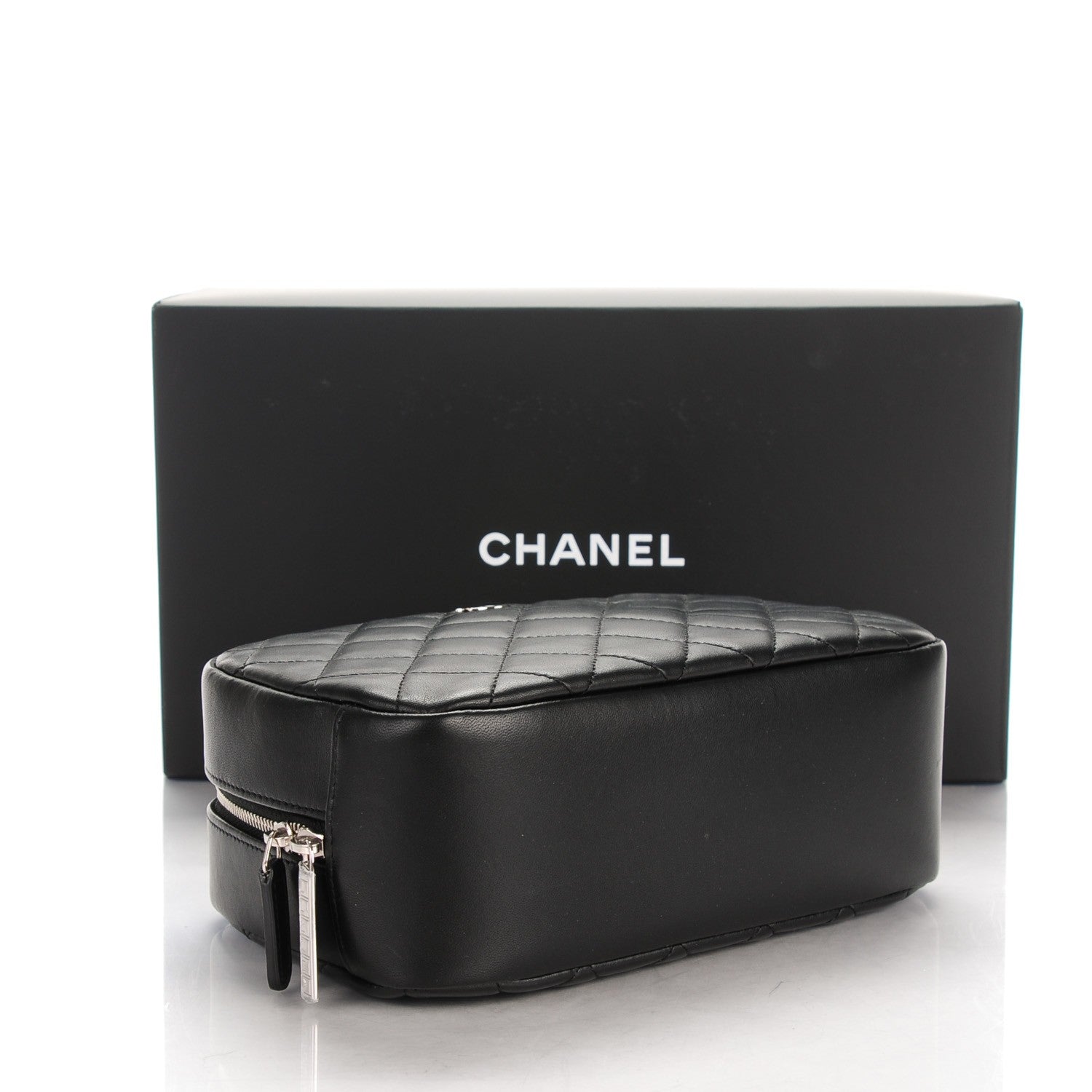 Chanel Lambskin Quilted Curvy Pouch Cosmetic Case Black 4 of 7