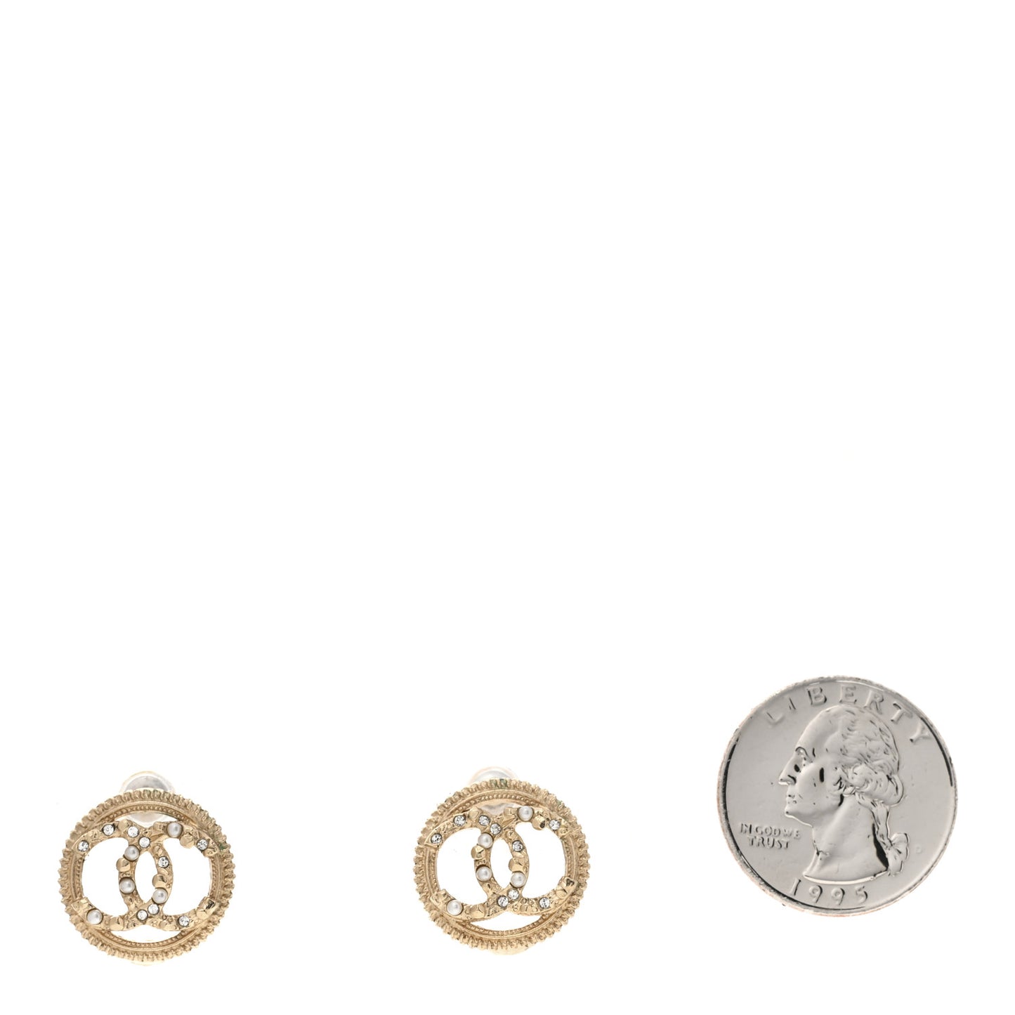 Pearl Crystal CC Round Earrings Gold