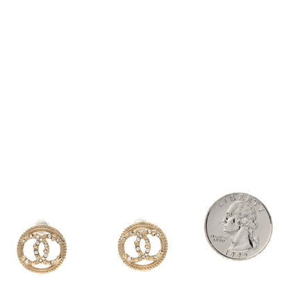 Chanel Pearl Crystal CC Round Earrings Gold 2 of 4