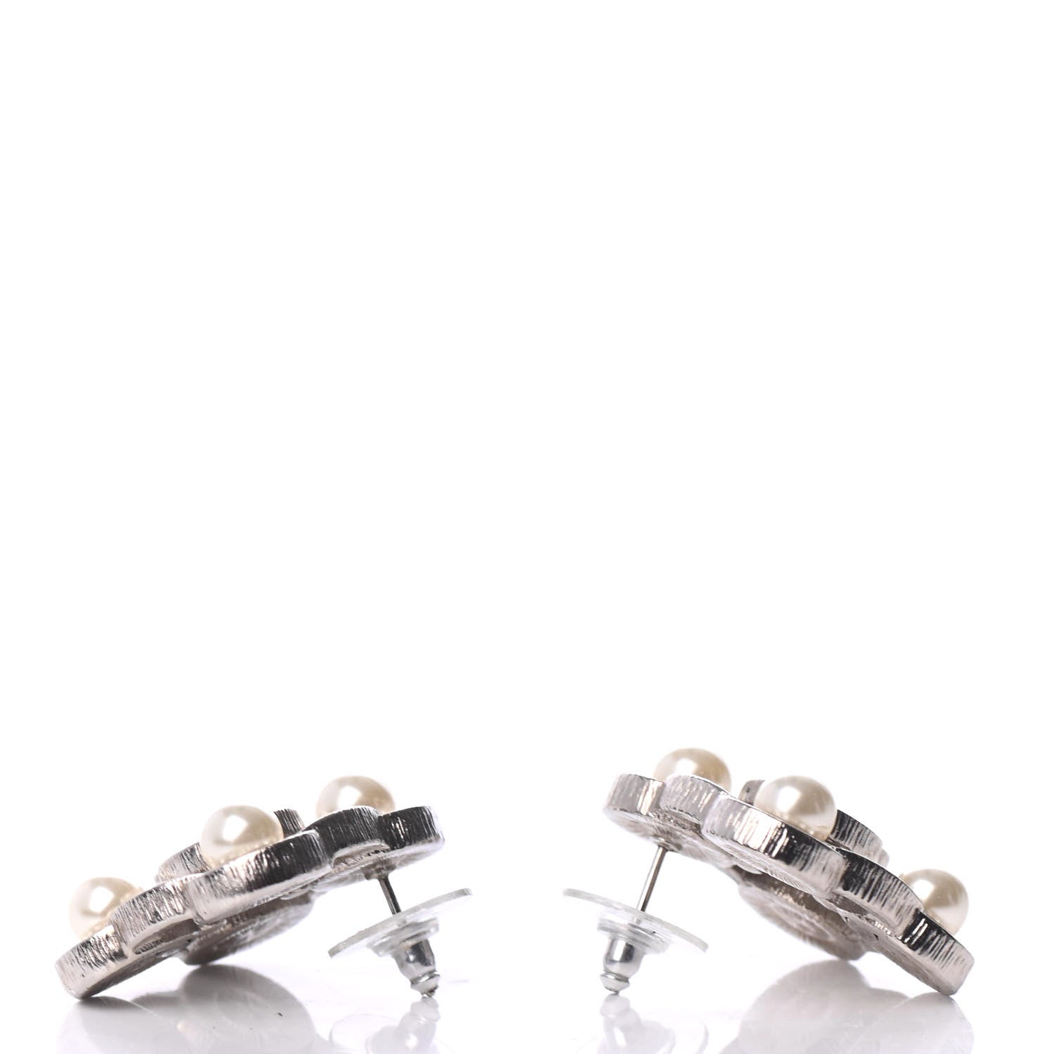 Chanel Pearl Crystal CC Earrings Silver 3 of 6