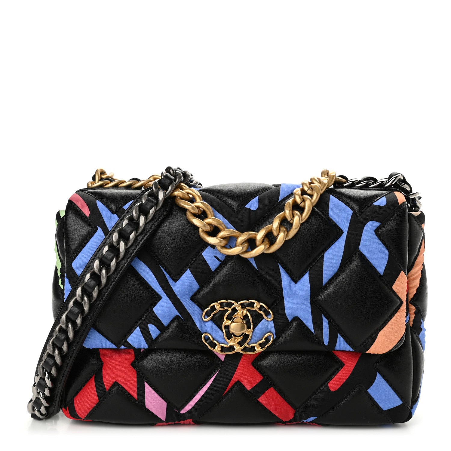 Chanel Lambskin Printed Fabric Medium Chanel 19 Flap Black Multicolor 1 of 11