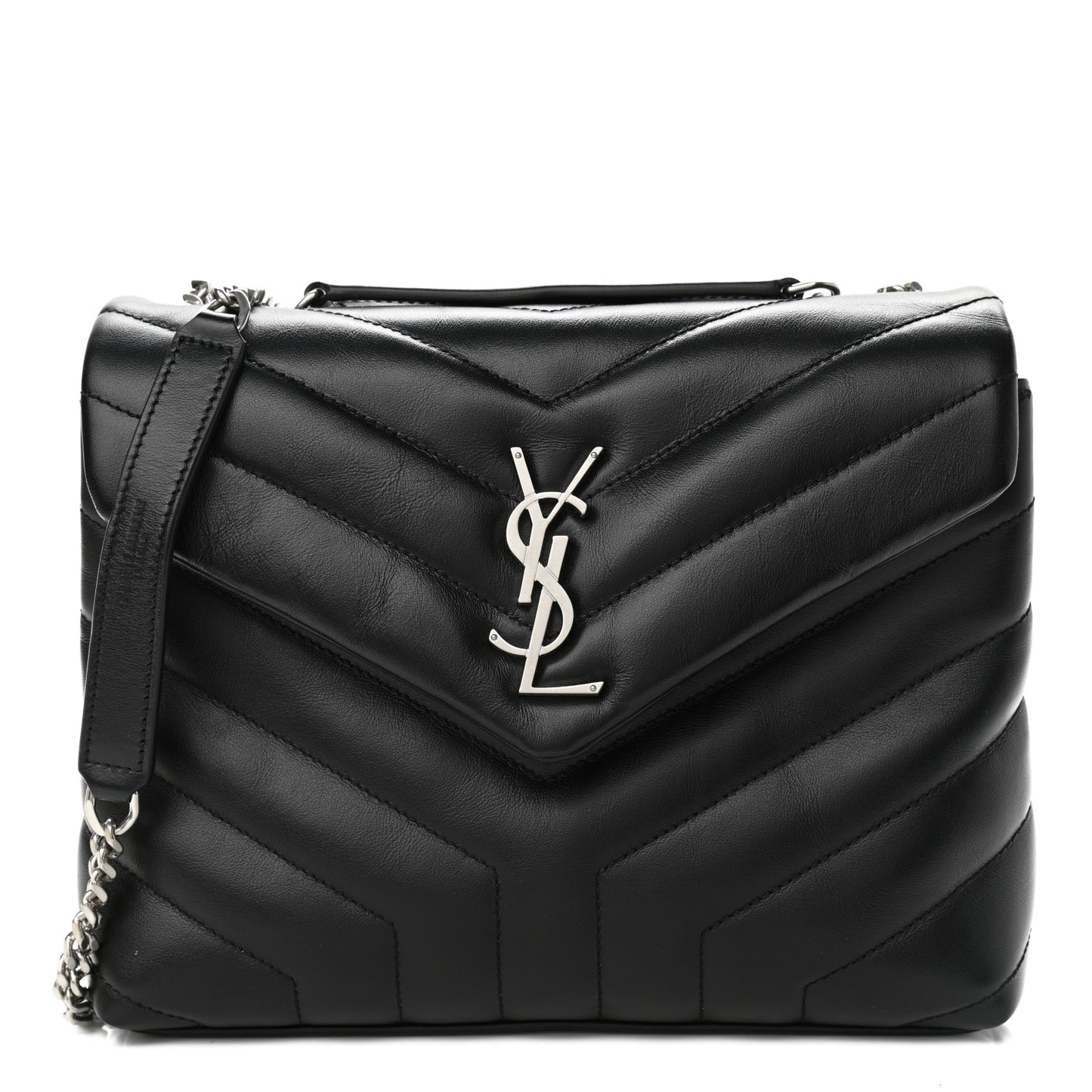 Calfskin Y Quilted Monogram Small Loulou Chain Satchel Black