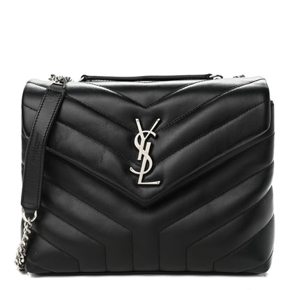Saint Laurent Calfskin Y Quilted Monogram Small Loulou Chain Satchel Black 1 of 12