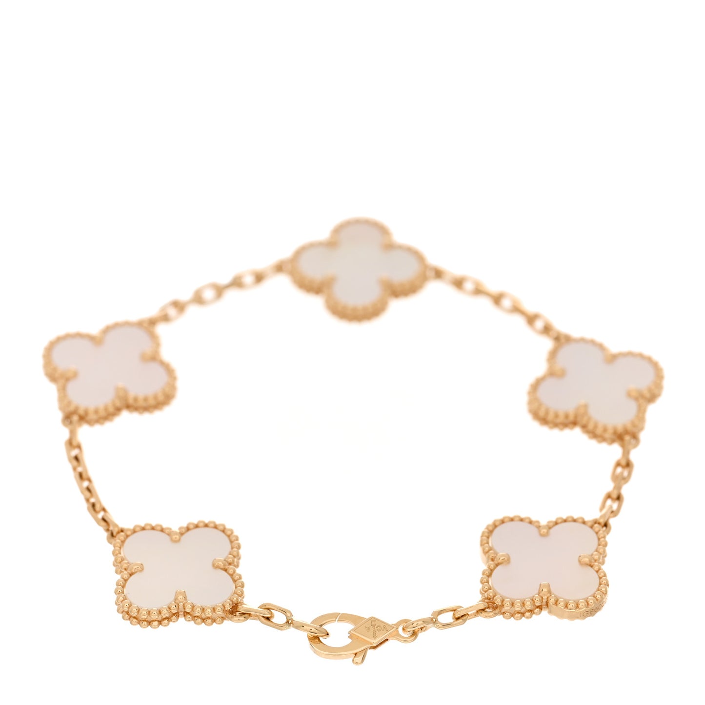 18K Yellow Gold Mother of Pearl 5 Motifs Vintage Alhambra Bracelet