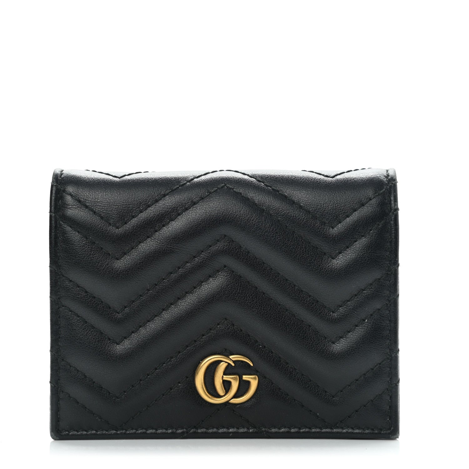 Gucci Calfskin Matelasse GG Marmont Card Case Wallet Black 1 of 9