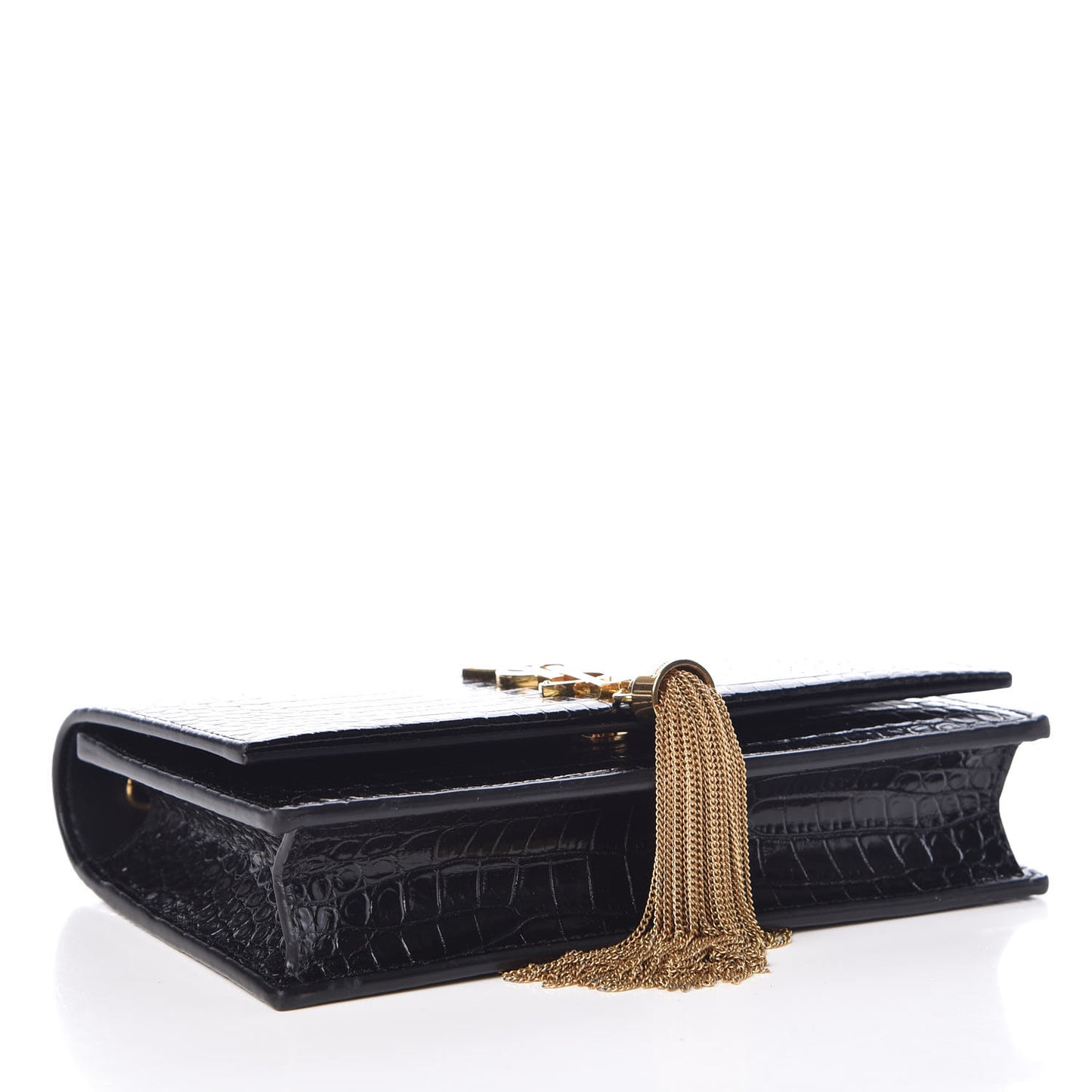 Calfskin Crocodile Embossed Kate Monogram Tassel Chain Wallet Black