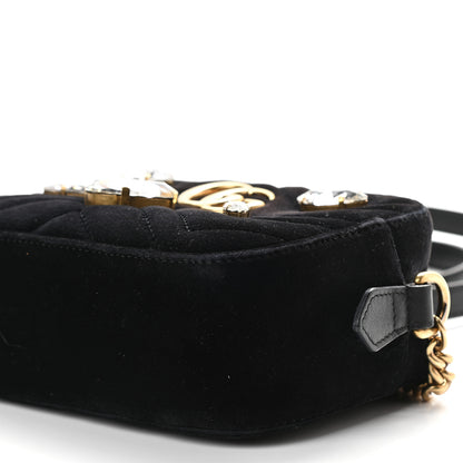 Gucci Velvet Matelasse Marquise Crystals Mini GG Marmont Chain Shoulder Bag Black 9 of 10