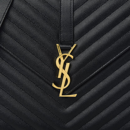 Saint Laurent Grain De Poudre Matelasse Chevron Large Monogram Satchel Black 10 of 10