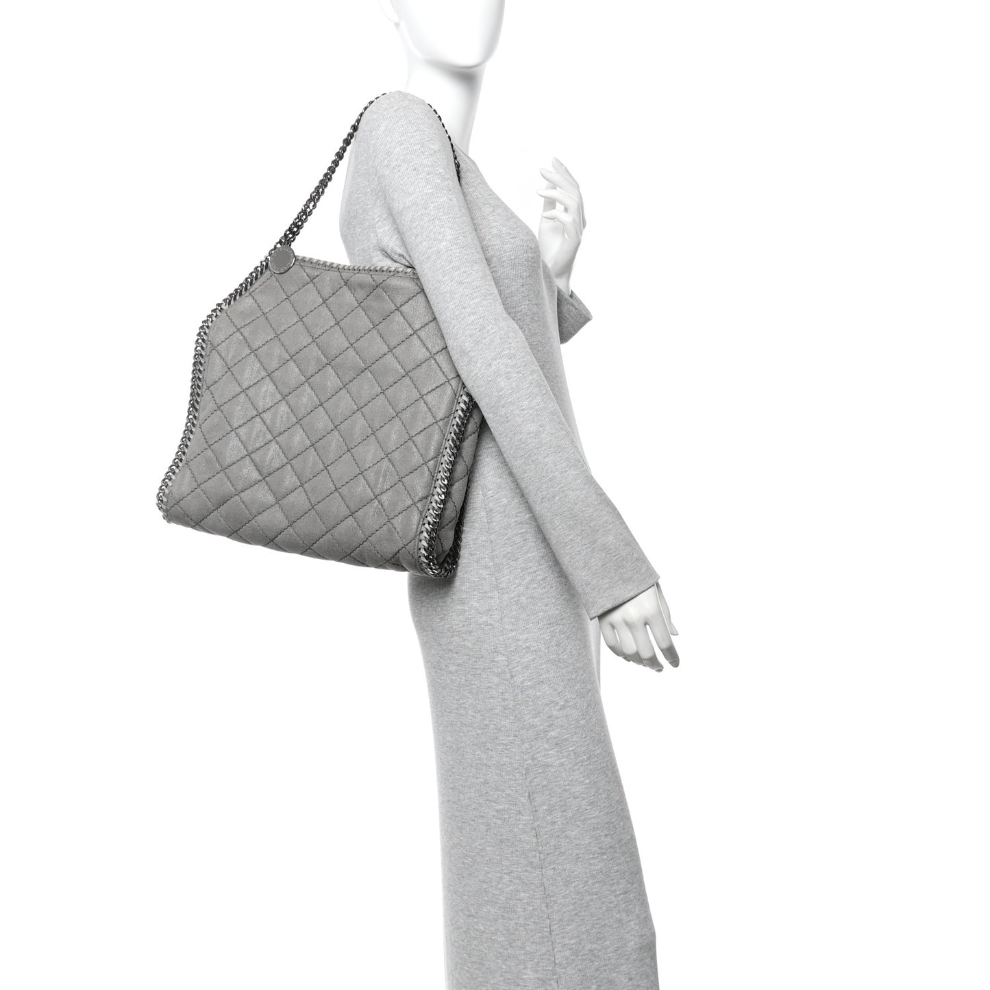 Shaggy Deer Quilted Small Falabella Tote  Light Grey