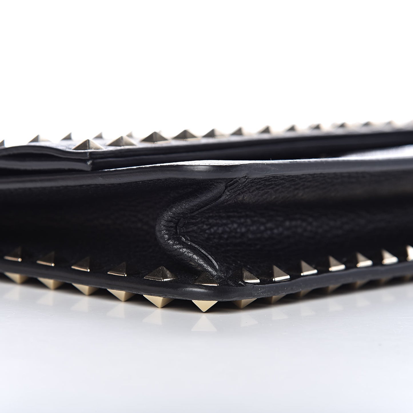 Pebbled Calfskin Rockstud Side Slip Wristlet Clutch Black