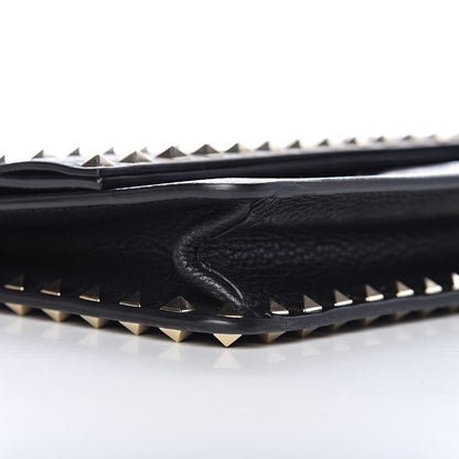 Valentino Garavani Pebbled Calfskin Rockstud Side Slip Wristlet Clutch Black 7 of 9