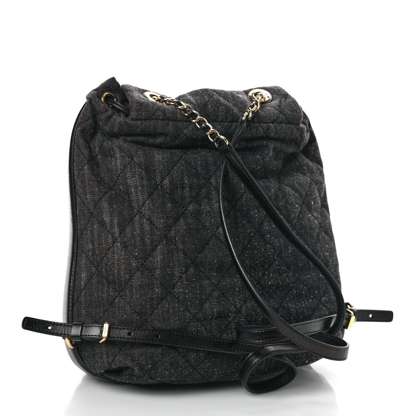 Denim Calfskin Quilted Backpack Dark Grey Black