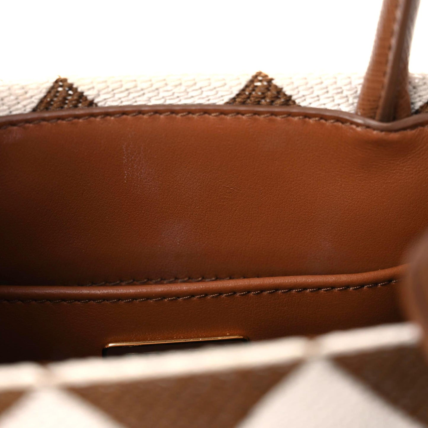 Jacquard Saffiano Triangolo Symbole Embroidered Micro Tote Tobacco Talco