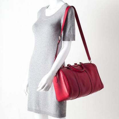 Gucci Calfskin Microguccissima Trim Medium Boston Raspberry Red 2 of 10