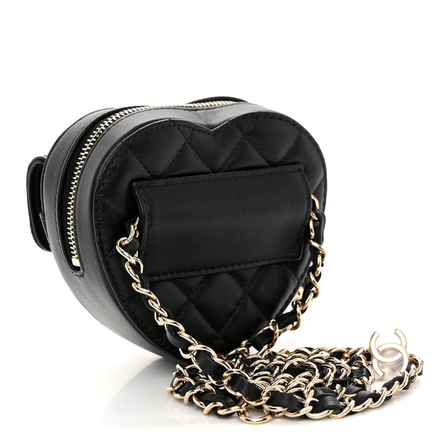 Lambskin Quilted CC In Love Heart Waist Belt Bag With Chain Black