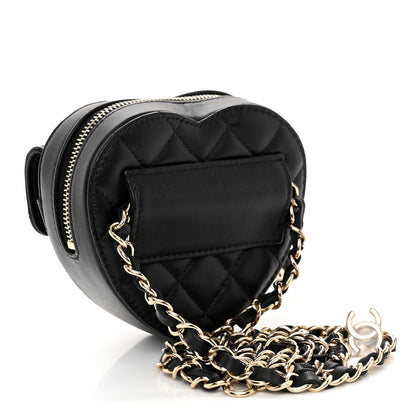 Chanel Lambskin Quilted CC In Love Heart Waist Belt Bag With Chain Black 3 of 10