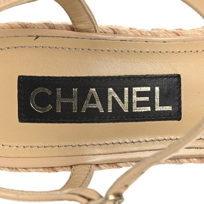 Chanel Lambskin Grosgrain CC Espadrilles Wedges 40 Beige Black 9 of 9