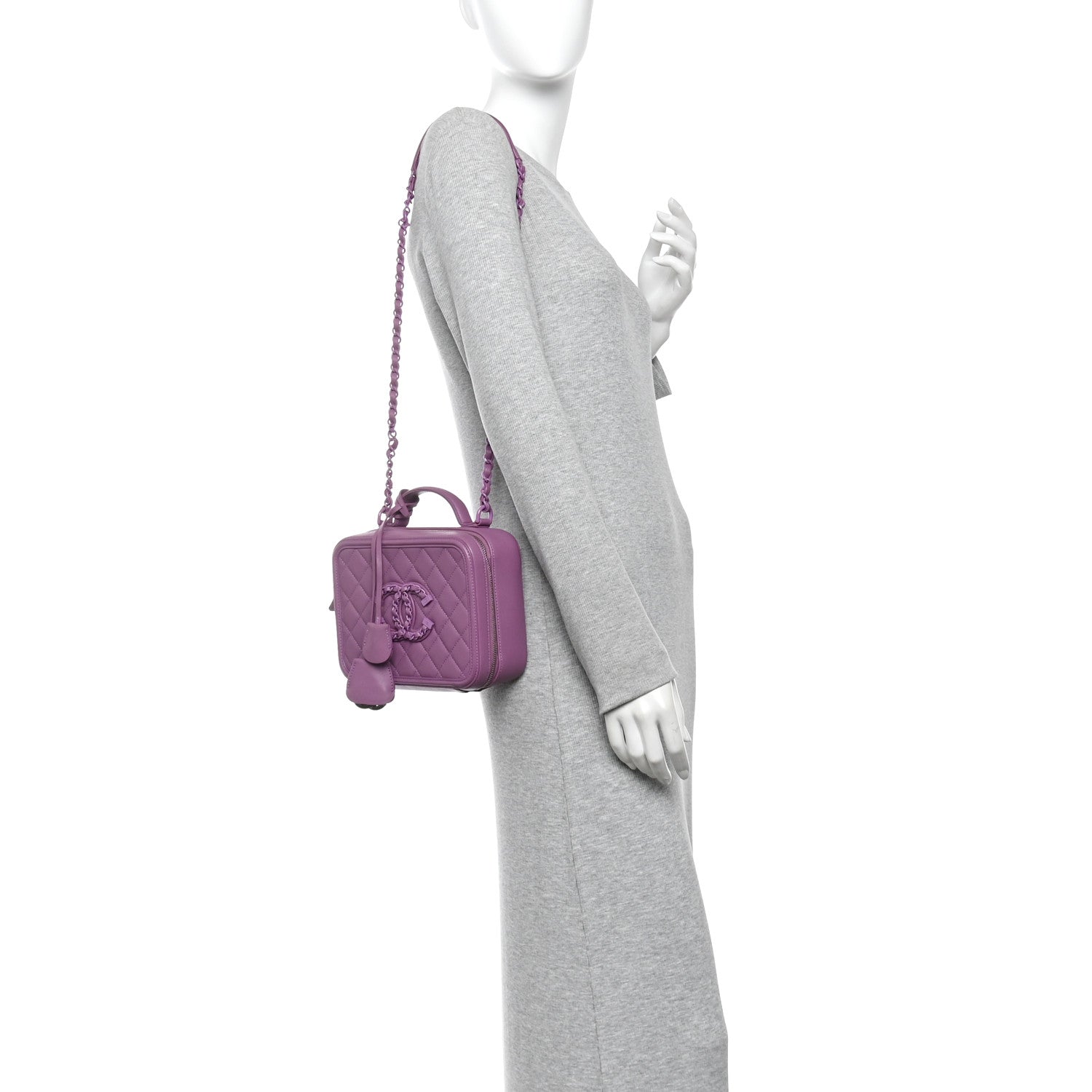 Chanel Lambskin Quilted Medium CC Filigree Vanity Case Purple 2 of 10