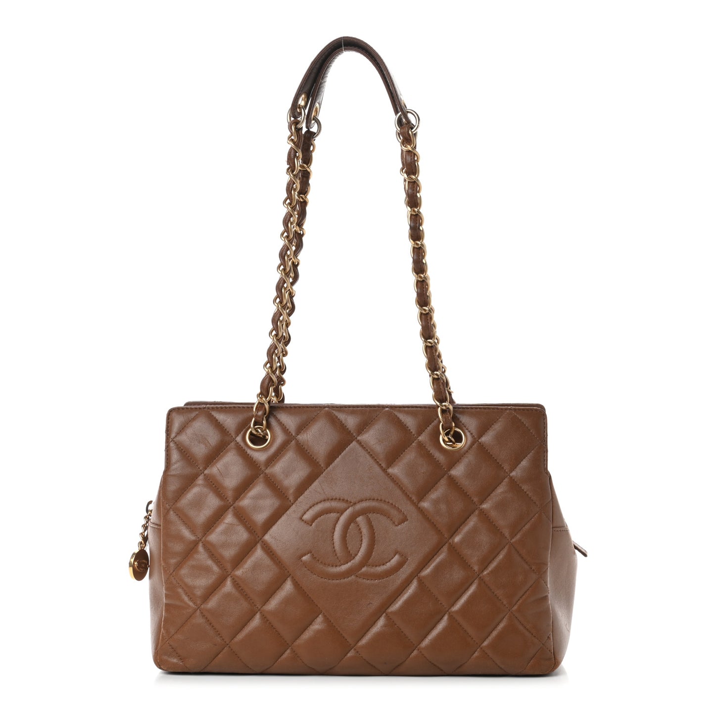 Lambskin Quilted Diamond CC Shoulder Bag Brown