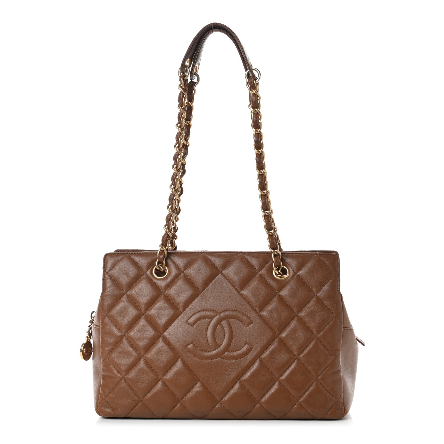 Chanel Lambskin Quilted Diamond CC Shoulder Bag Brown 1 of 9