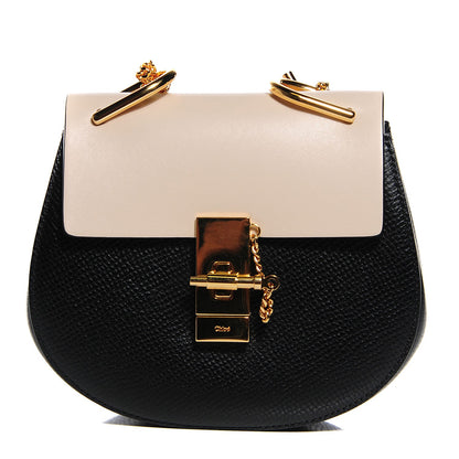 Chloe Grained Calfskin Lambskin Mini Bi-Color Drew Shoulder Bag Black Powder Beige 1 of 7