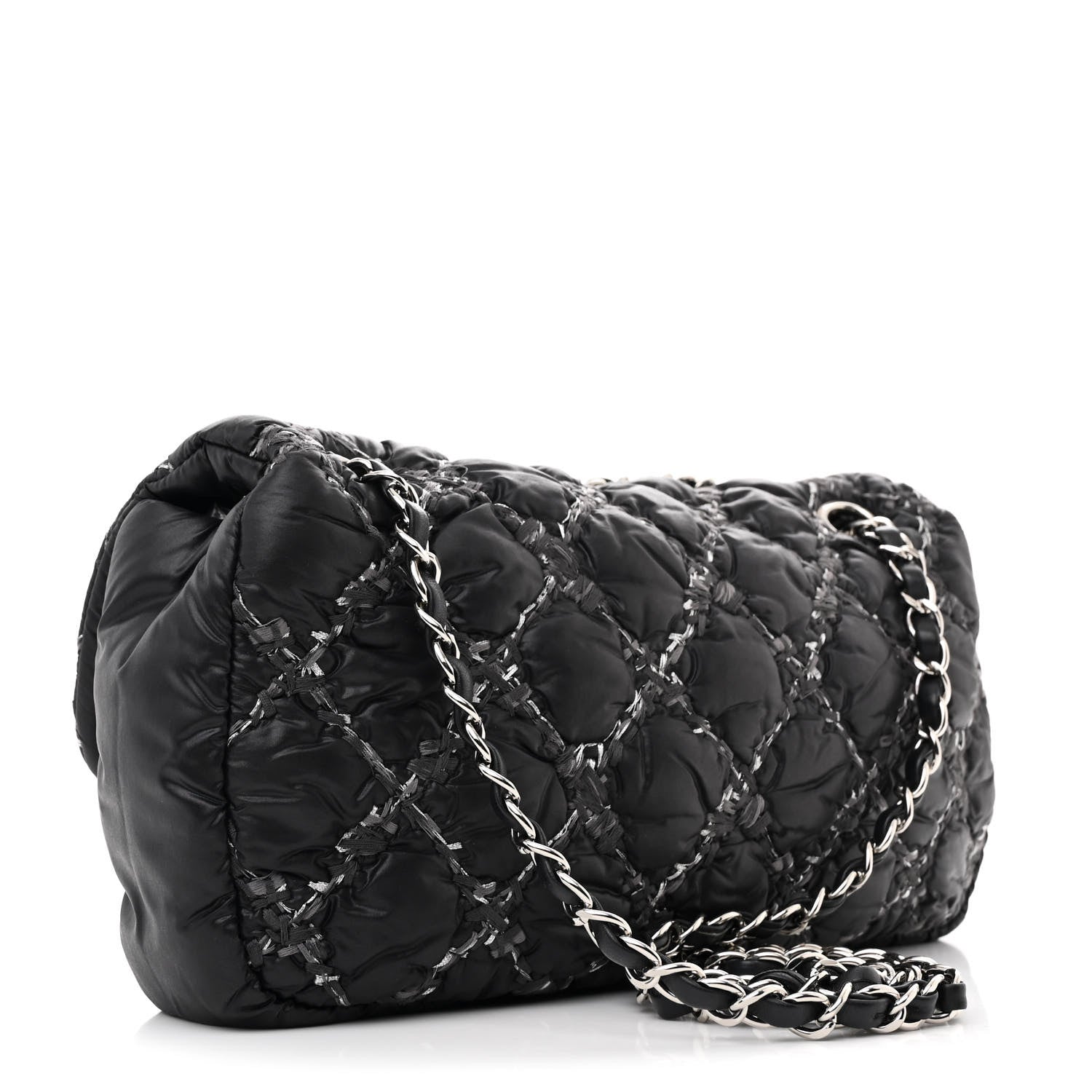 Chanel Nylon Quilted Tweed Stitch Medium Bubble Flap Black 3 of 10