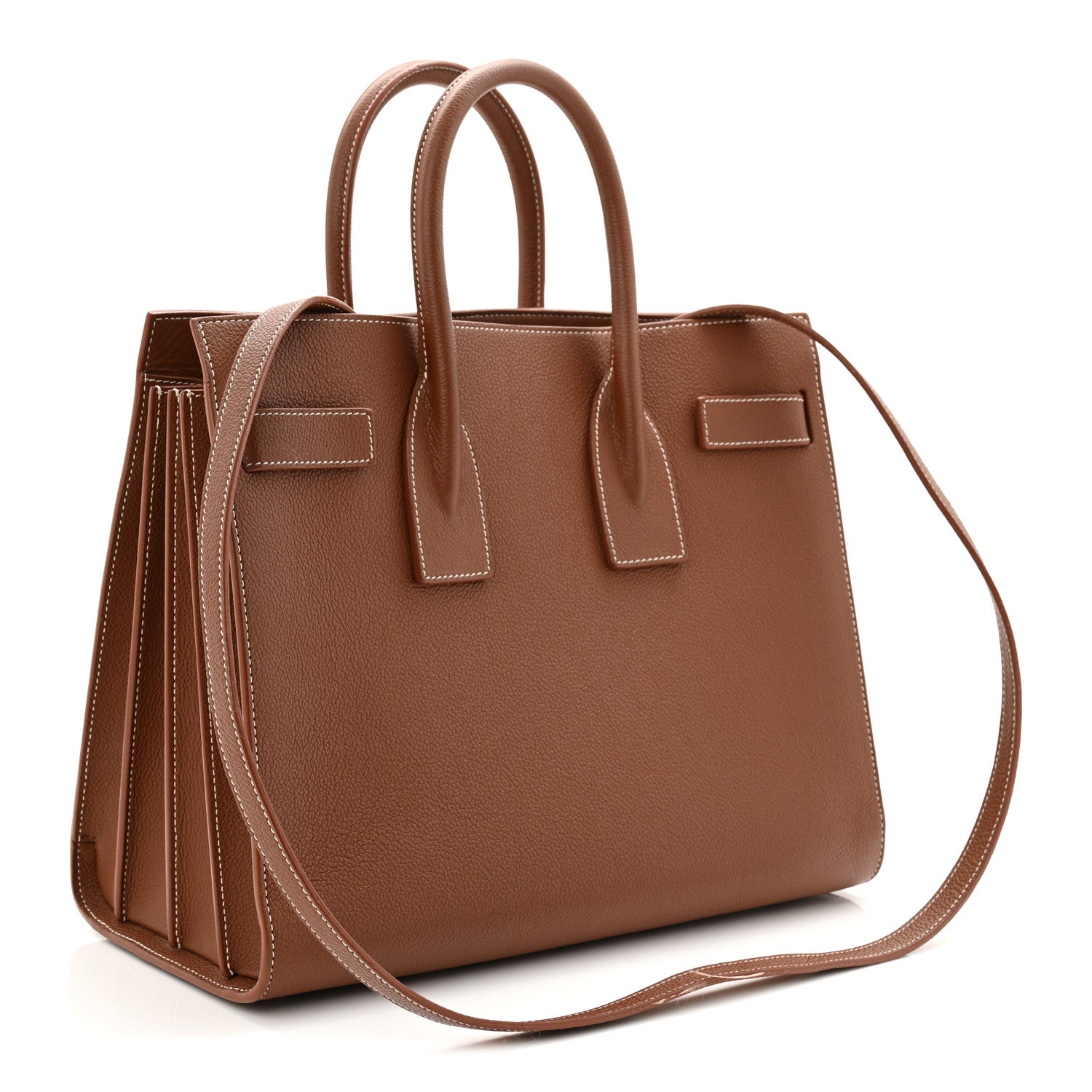 Saint Laurent Grained Calfskin Topstitch Small Sac De Jour Saddle 3 of 13