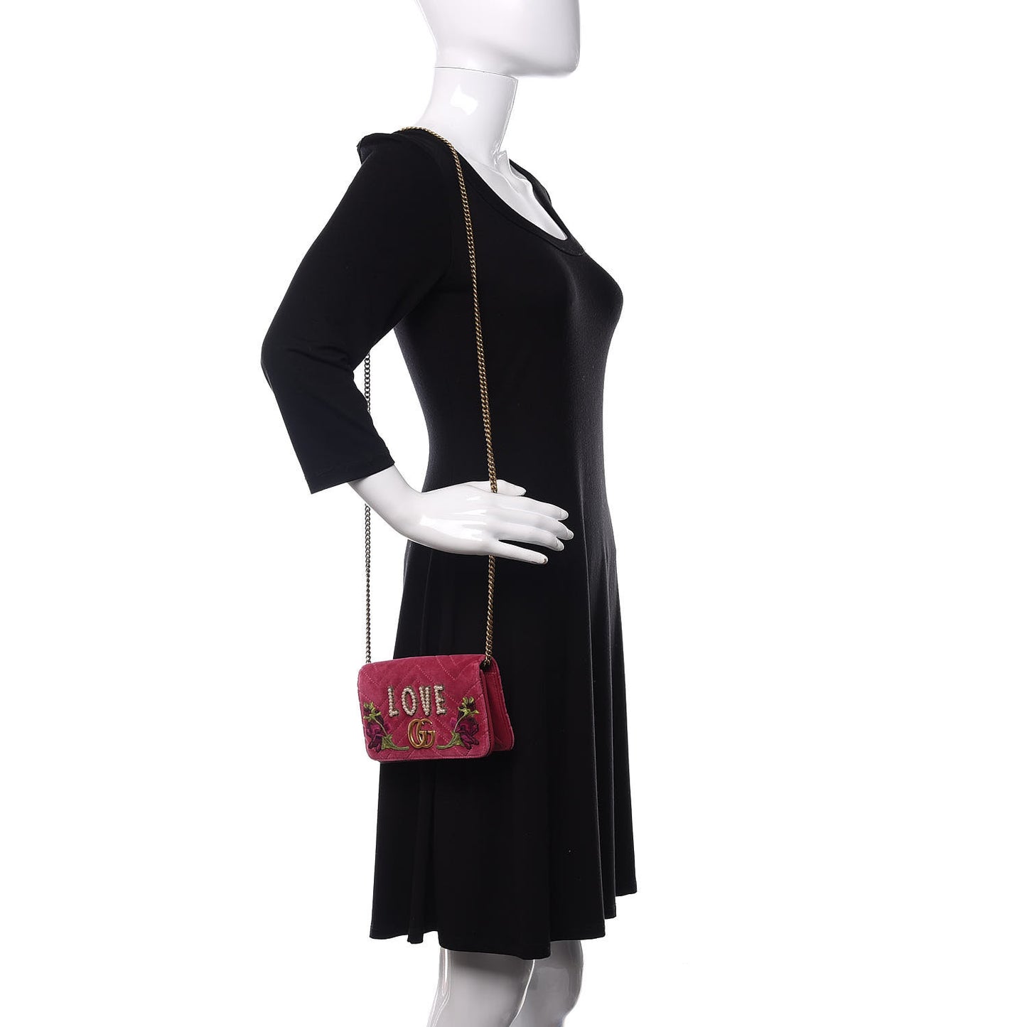 Velvet Matelasse Love Embroidered GG Marmont Mini Bag Light Raspberry Rose