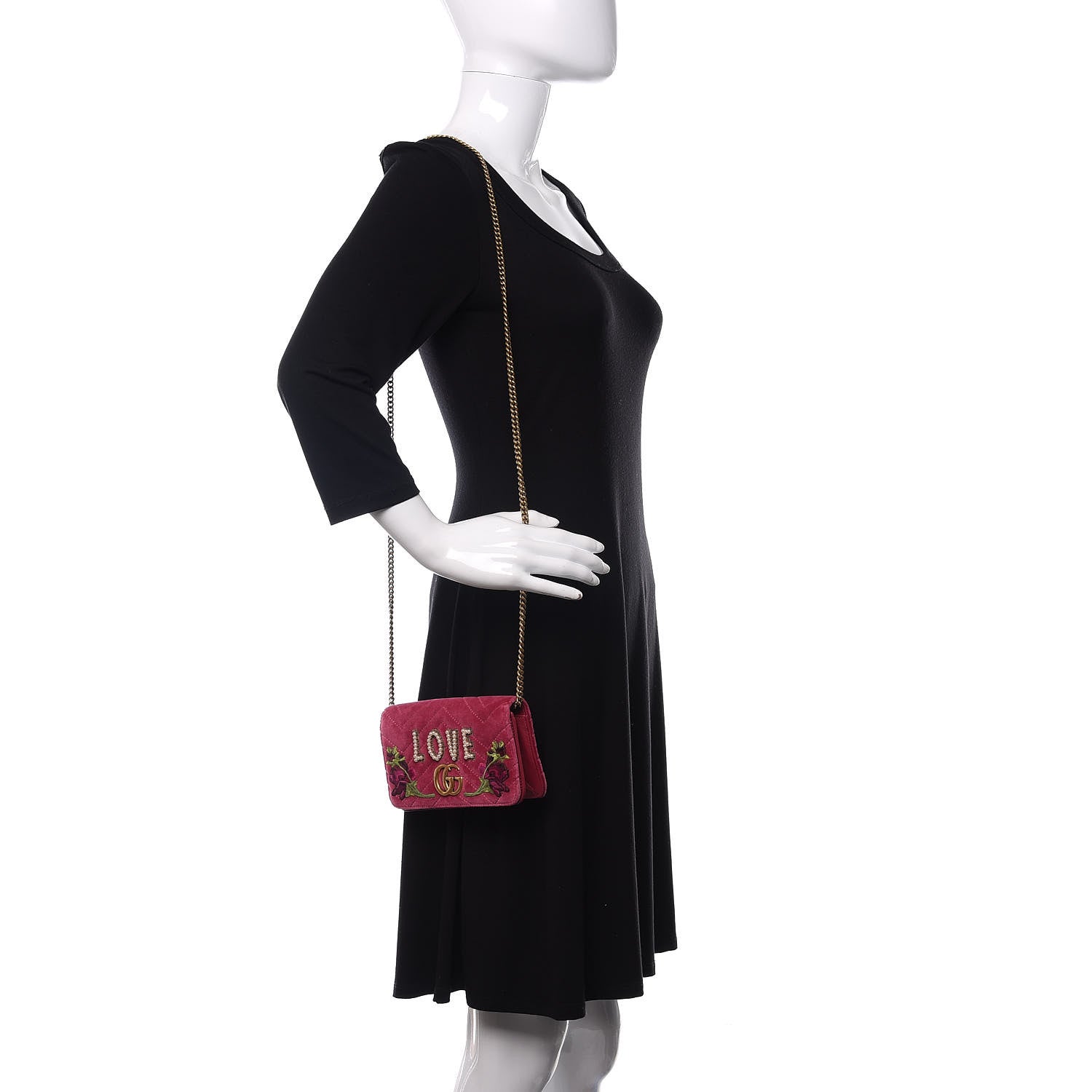 Gucci Velvet Matelasse Love Embroidered GG Marmont Mini Bag Light Raspberry Rose 2 of 13