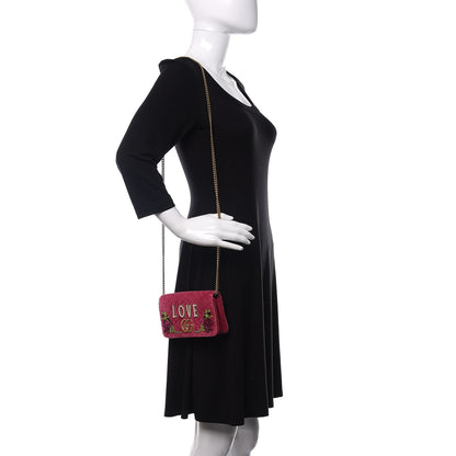 Gucci Velvet Matelasse Love Embroidered GG Marmont Mini Bag Light Raspberry Rose 2 of 13