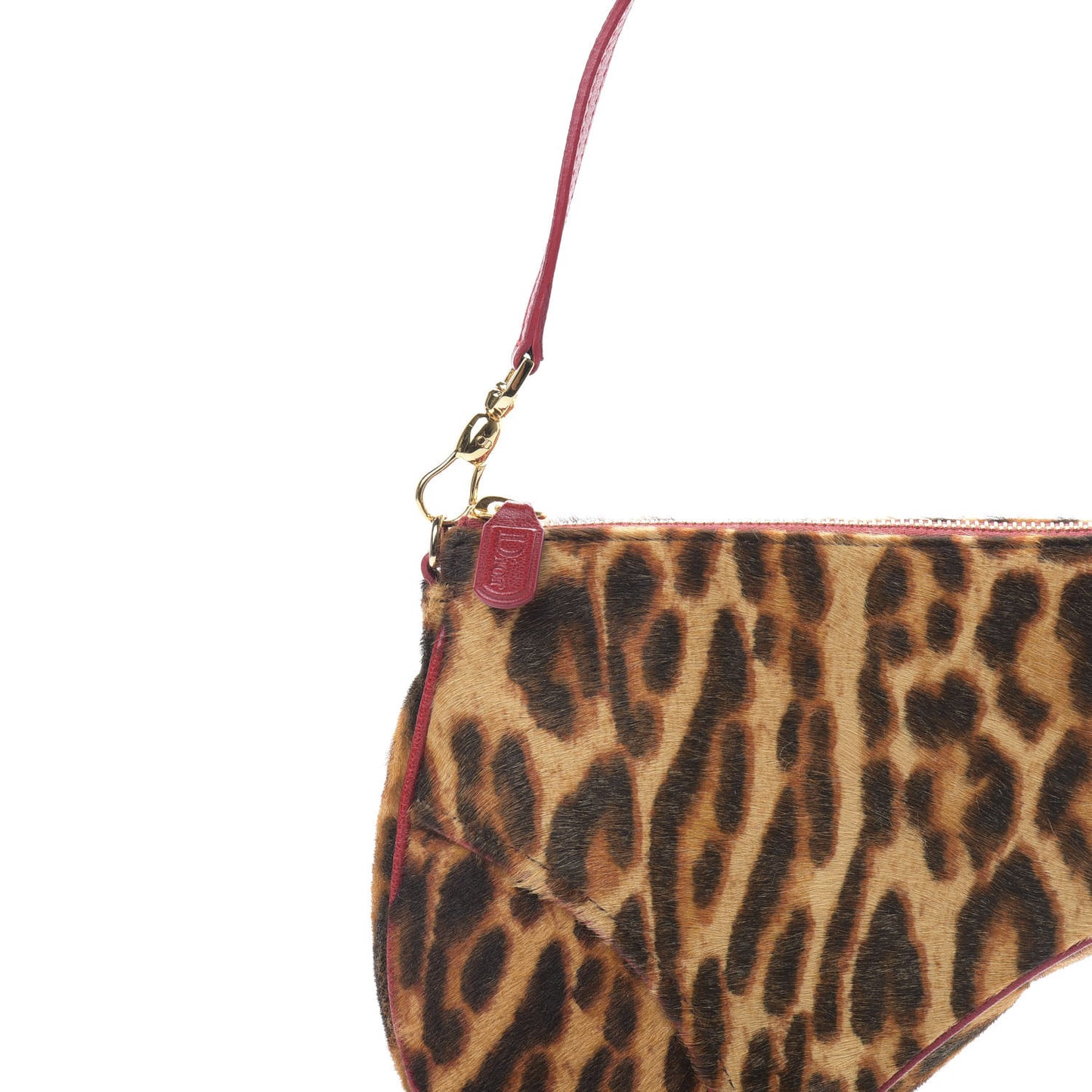 Pony Hair Leopard Mini Saddle Bag Red