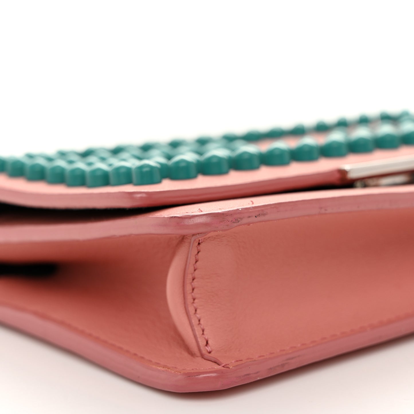 Vitello Studded Tube Wallet on Chain Pink