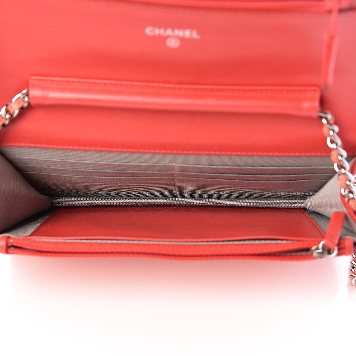 Chanel Caviar Timeless CC Wallet On Chain WOC Light Red 5 of 21