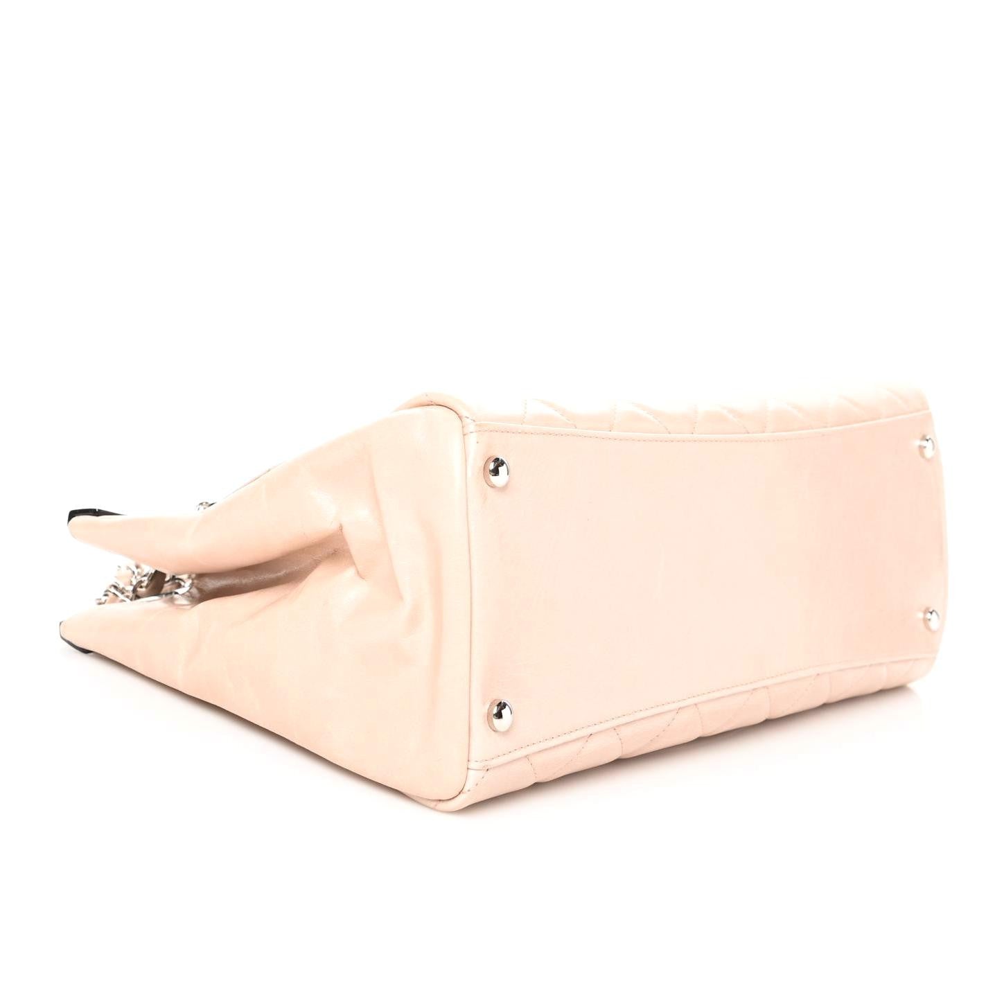 Glazed Calfskin Quilted Large CC Delivery Tote Light Pink