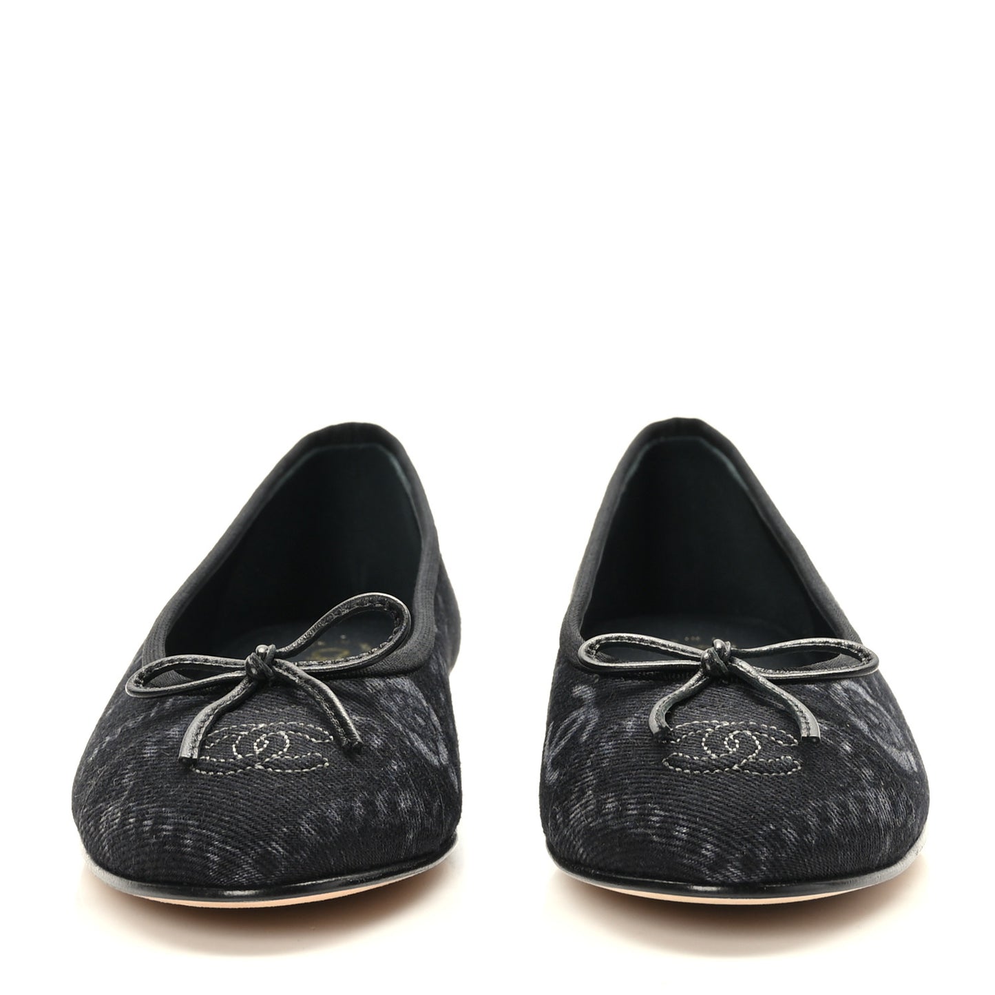 Denim Printed Cap Toe Ballerina Flats 38.5 Black White