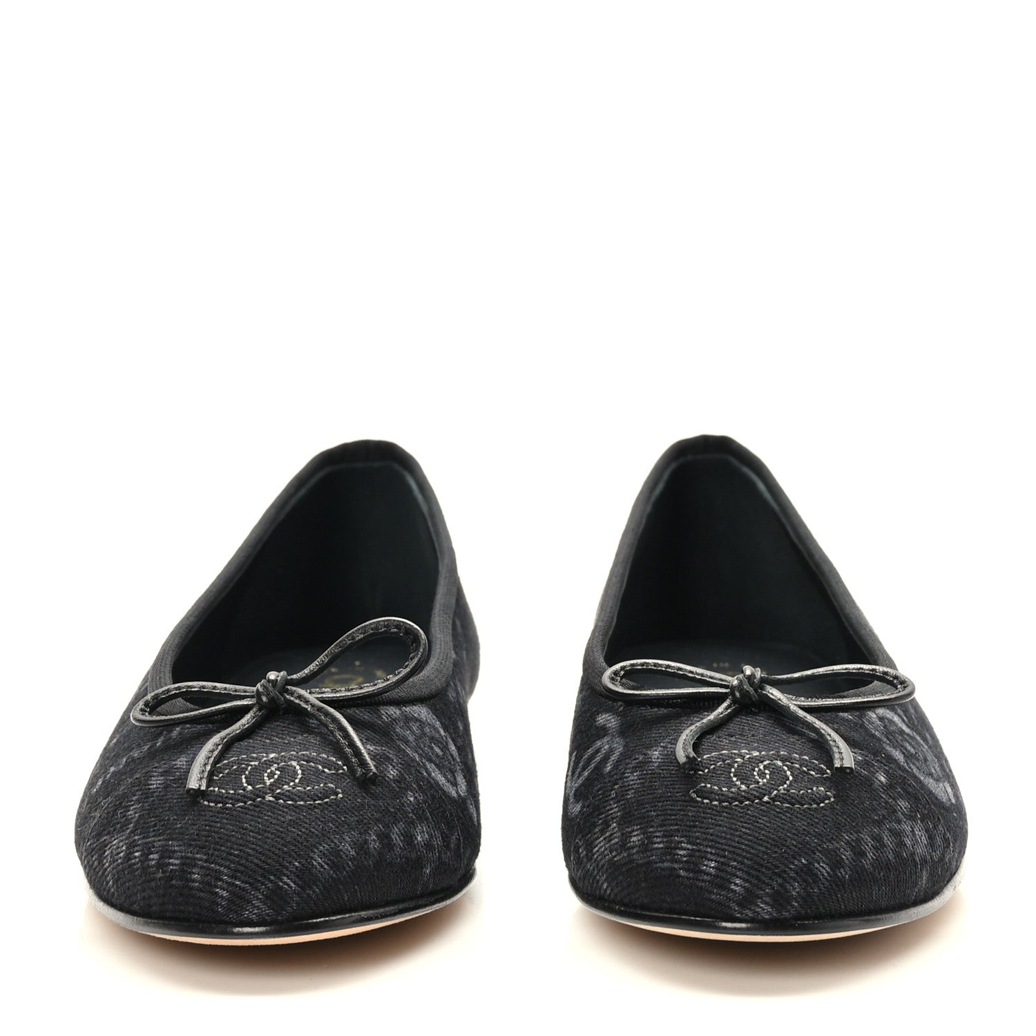 Chanel Denim Printed Cap Toe Ballerina Flats 38.5 Black White 2 of 9