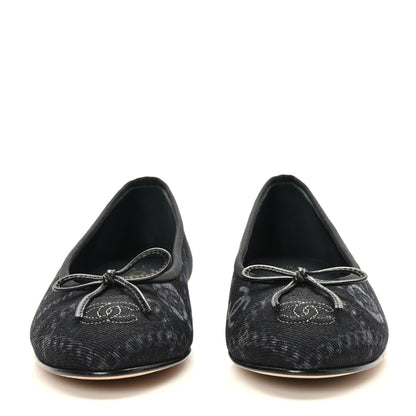 Chanel Denim Printed Cap Toe Ballerina Flats 38.5 Black White 2 of 9