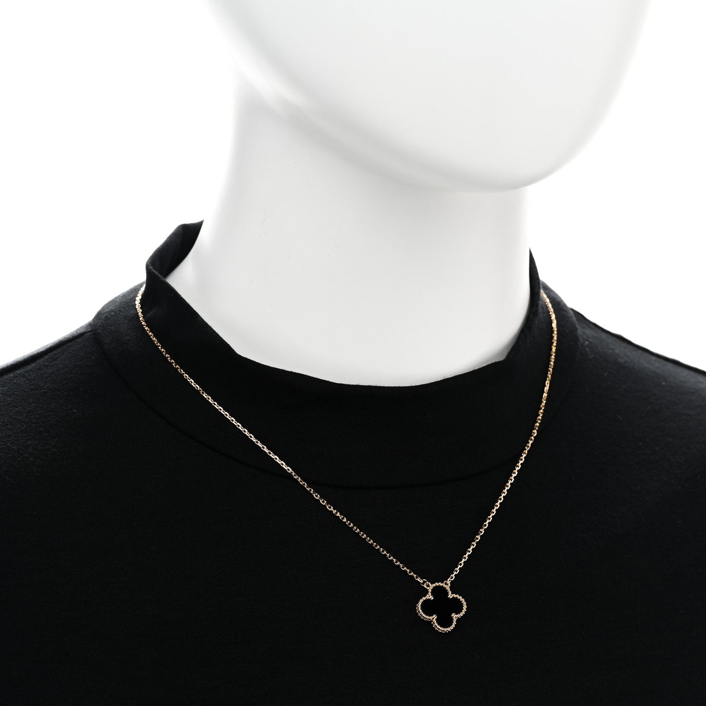 18K Yellow Gold Black Onyx Vintage Alhambra Pendant Necklace