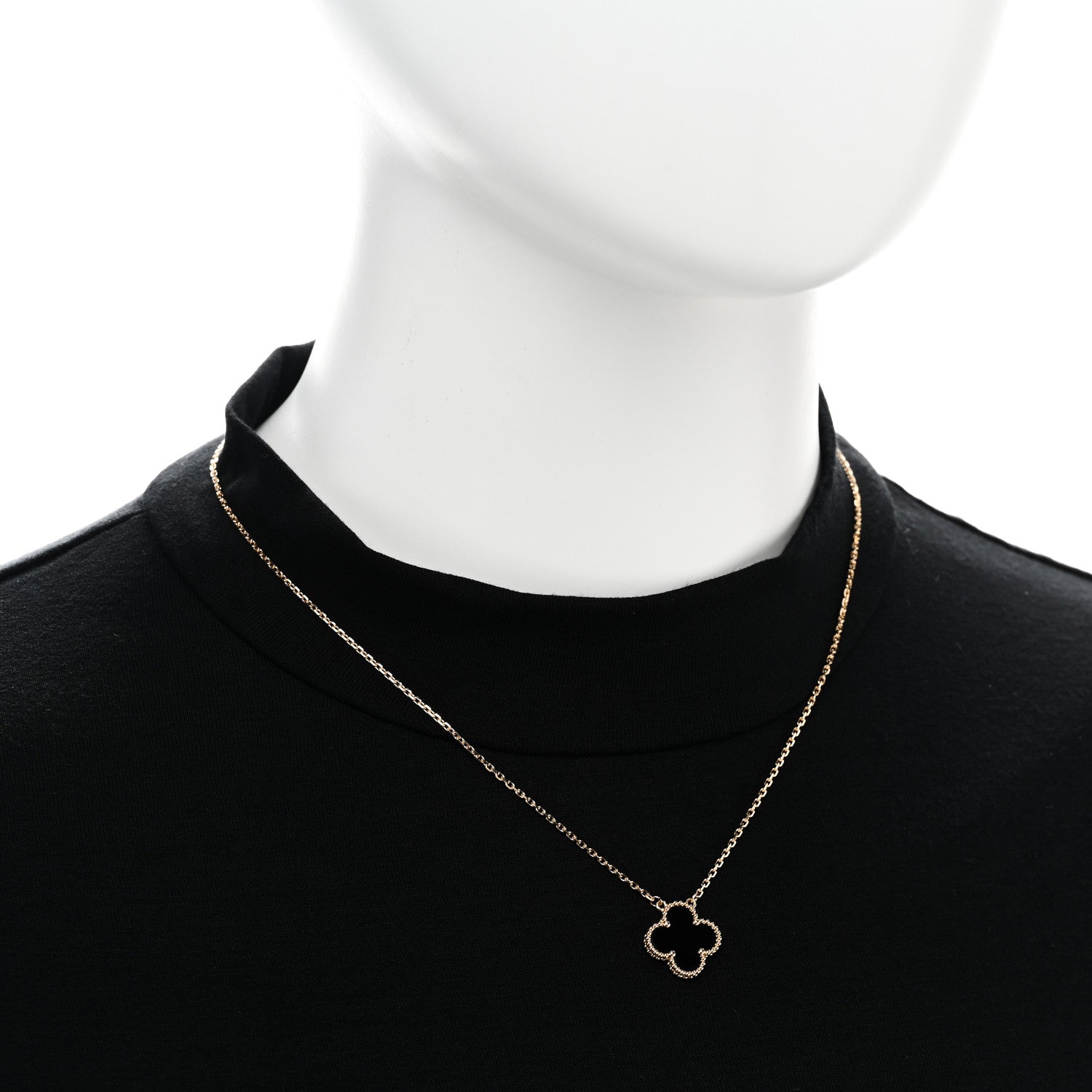 Van Cleef & Arpels 18K Yellow Gold Black Onyx Vintage Alhambra Pendant Necklace 2 of 6